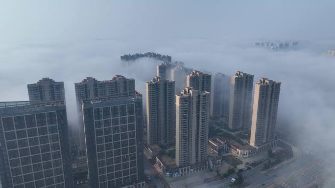 大雾的南昌城市 航拍
