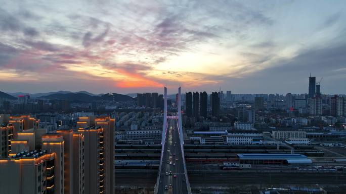 徐州市和平大桥铁路车辆段傍晚夕阳航拍