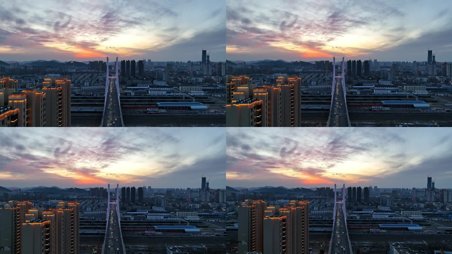 徐州市和平大桥铁路车辆段傍晚夕阳航拍