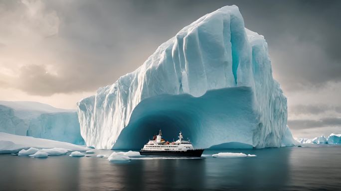 冰川下的游船 南极旅游