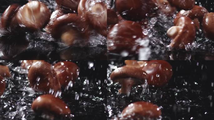 鲜香菇从水中滚动