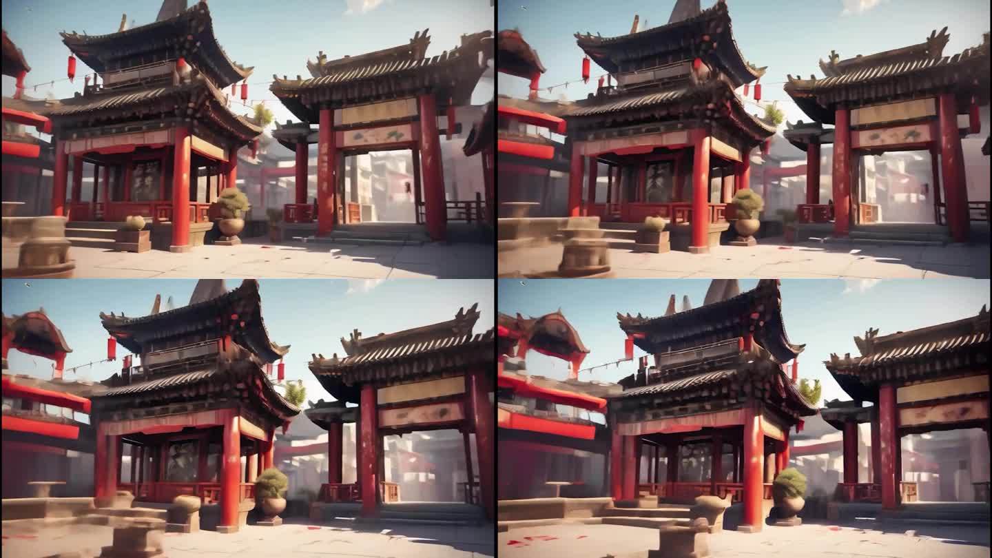 中国风古风建筑春节舞台背景场景