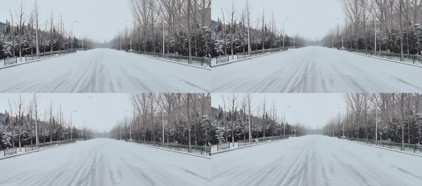 交通道路降雪视频空镜素材