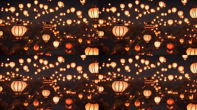 汉唐中式建筑红色灯笼元宵节过节气氛