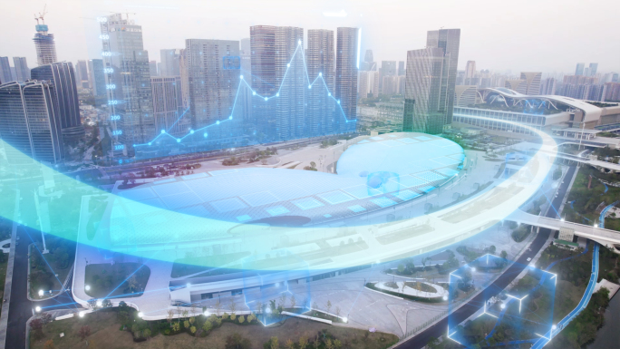 杭州科技城市地标实景合成