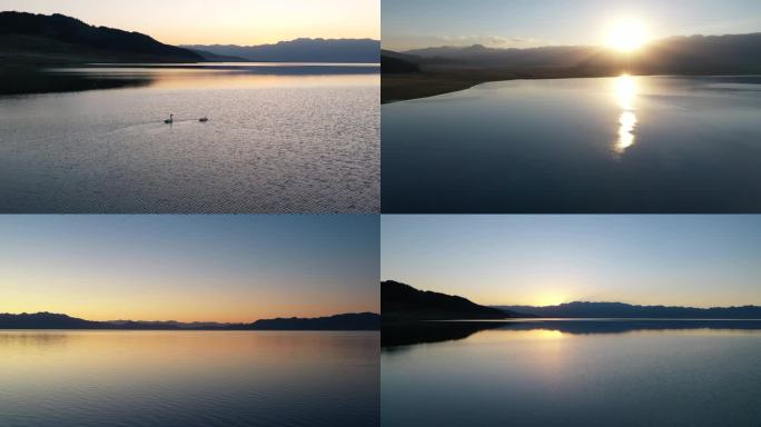 江河湖水黄昏夕阳风景湖泊水面阳光日出日落