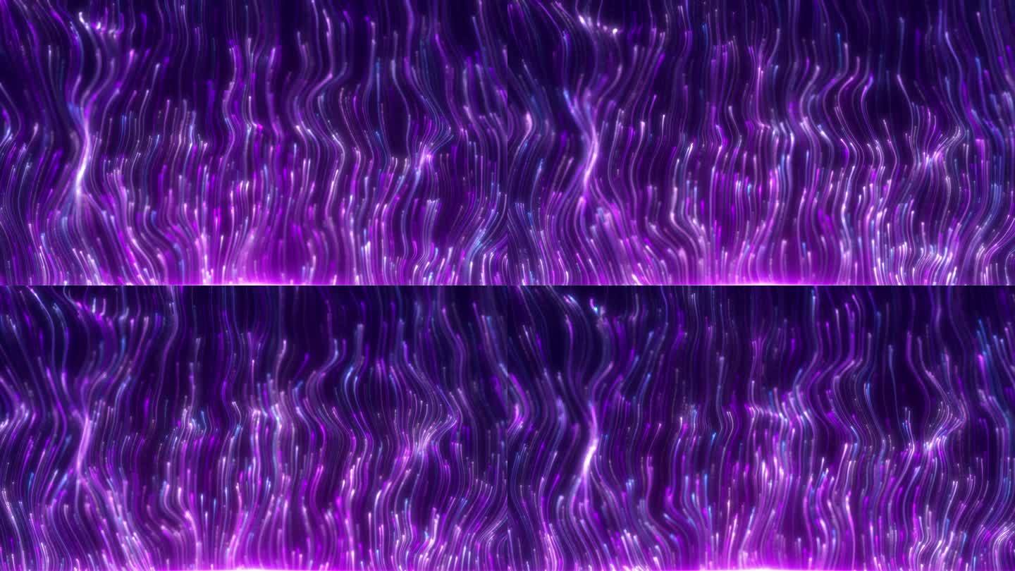 梦幻紫色粒子光线流动优雅的粒子线条上升