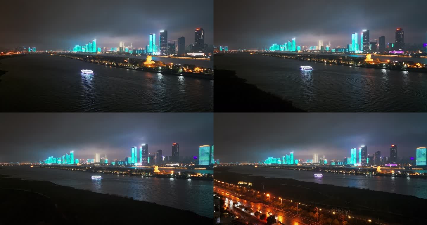 4k长沙橘子洲湘江杜甫江阁城市夜景航拍