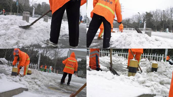环卫工人扫雪铲雪 铲雪 劳动 环卫铲雪