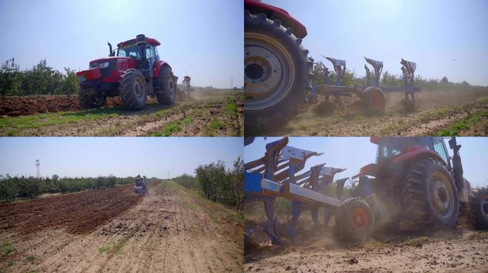 农田机械犁地耕种4K航拍