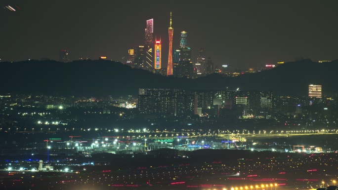 【商用8K】广州同框白云机场夜景飞机起降