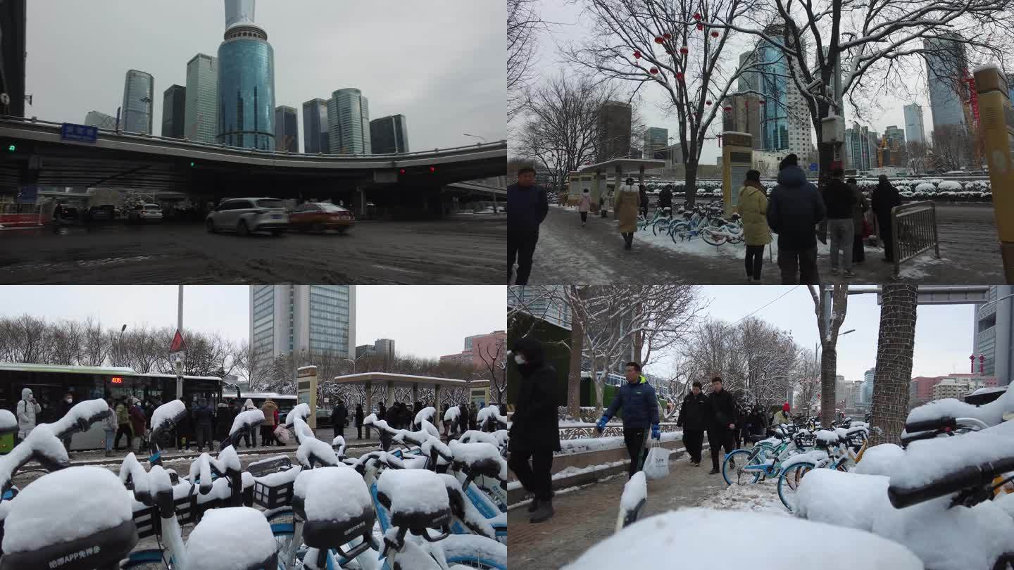 上班高架桥北京城市冬天雪景生活压力打拼