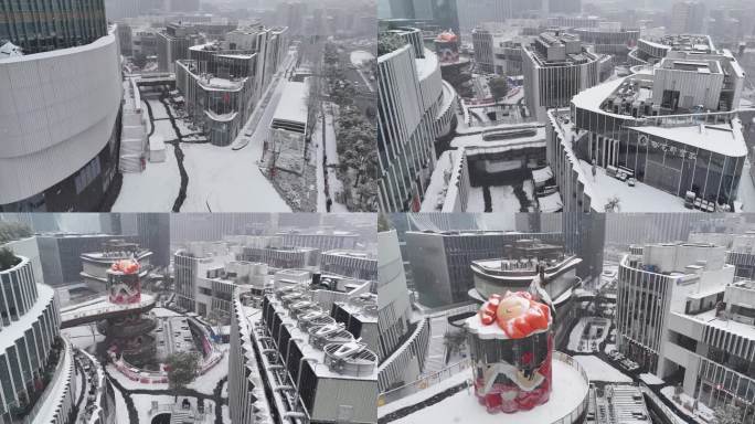 武汉雨雪冻雨霰天气航拍素材