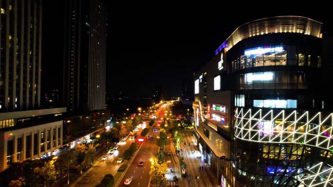 杭州钱塘新区高沙路车辆车流夜景航拍
