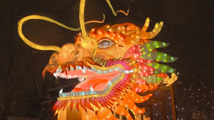 北京什刹海龙年春节新年巨龙雪夜花灯