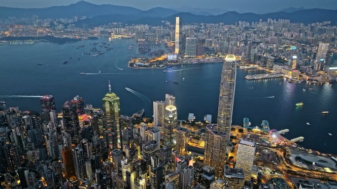 香港维多利亚港城市夜景风光航拍