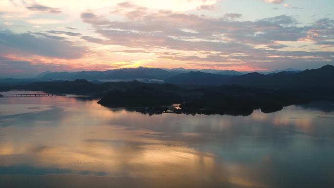 江西 庐山西海 日落夕阳 粉霞 航拍4K