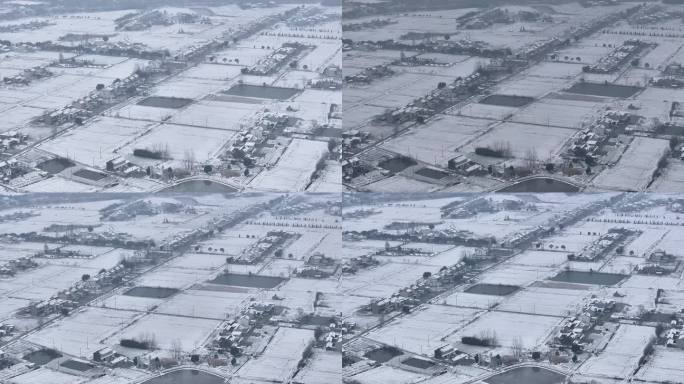 航拍农村乡镇集镇平原雪景