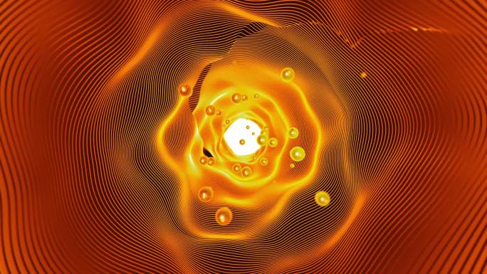 隧道内流动的金色水分子三维动画广告