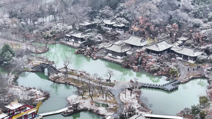 航拍扬州瘦西湖大明寺观音山宋夹城园林雪景