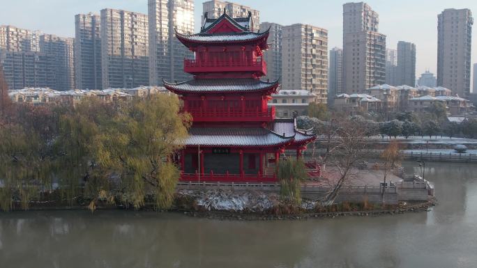 雪后的淮安里运河航拍