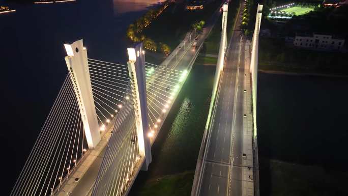 航拍郑州龙子湖夜景大桥郑州夜景