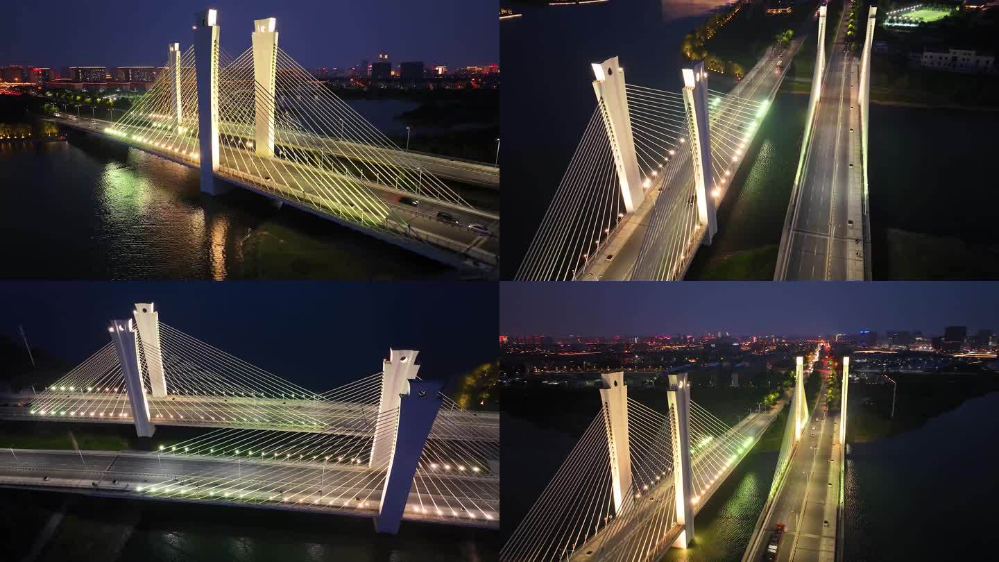 航拍郑州龙子湖夜景大桥郑州夜景