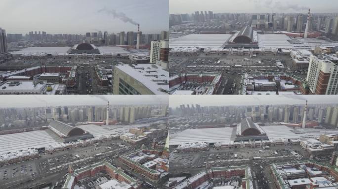 超震撼雪景沈阳站4K航拍素材（1）