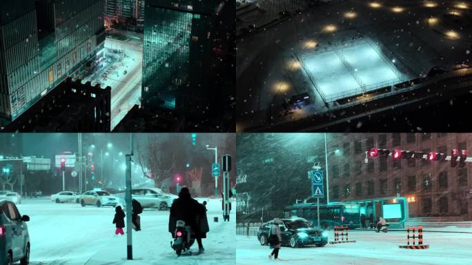 【原创4K】城市夜间雪景航拍