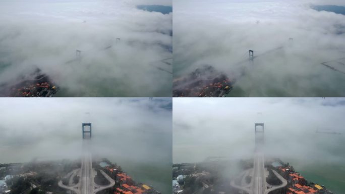 汕头内海湾妈屿岛海湾大桥平流云平流雾延时