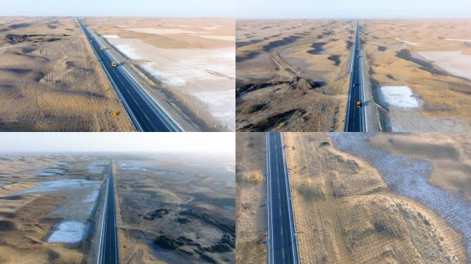 杭锦旗道路养护沙漠里的公路