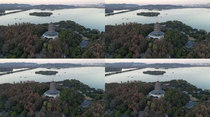 杭州西湖雷峰塔航拍雷锋夕照