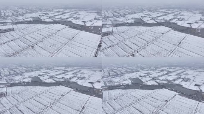 航拍农村乡镇集镇田野平原雪景