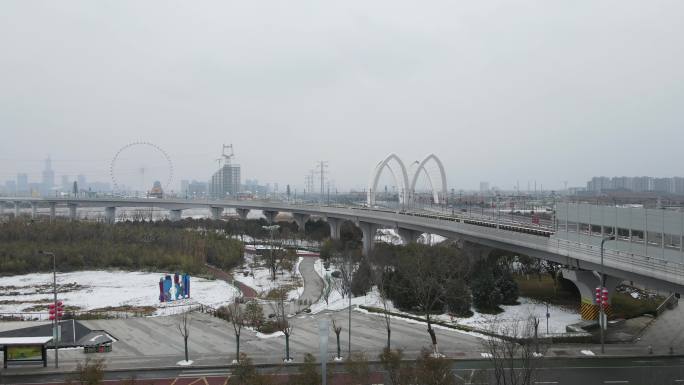西咸雪景沣东镐京大桥沣河生态湿地公园1