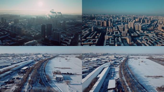 4K哈尔滨冬季城市航拍雪地