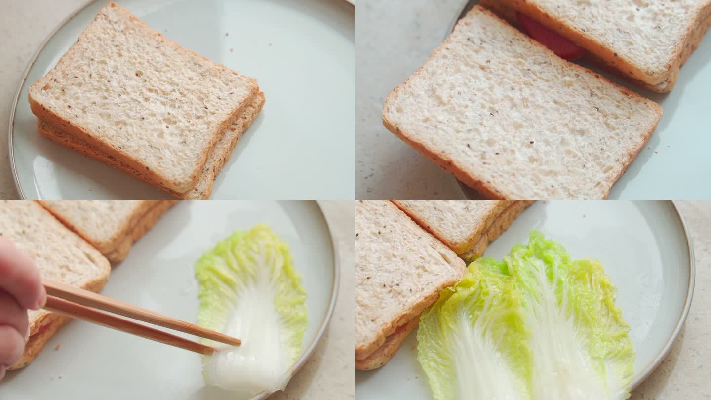 减脂早餐美食制作低卡饮食面包小白菜