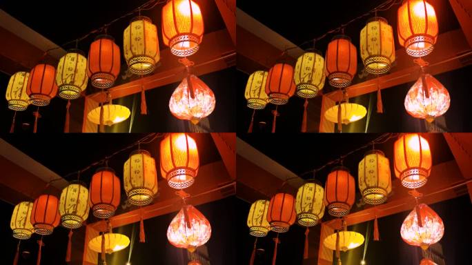 春节过年挂着的装饰灯笼场景