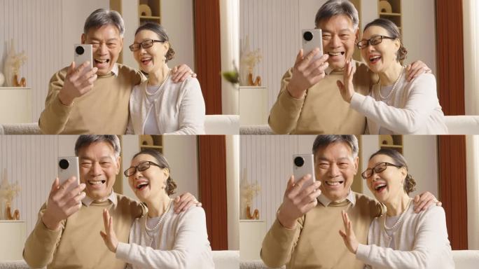 老年夫妇老年人老人玩手机视频通话