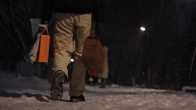 大雪夜晚行走的路人 升格