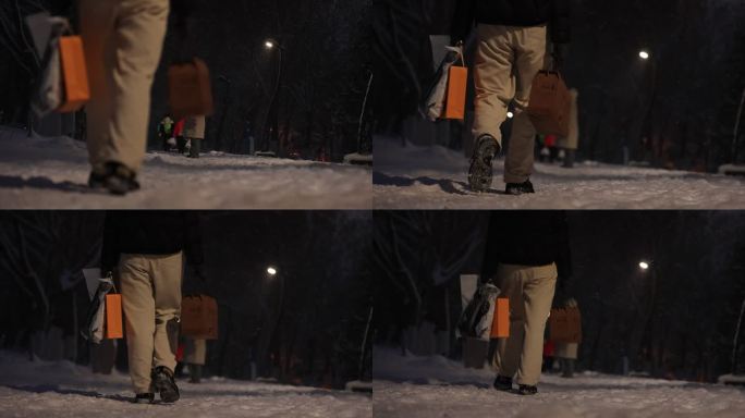 大雪夜晚行走的路人 升格