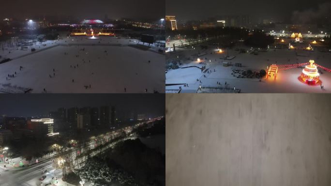 雪夜下的济源广场