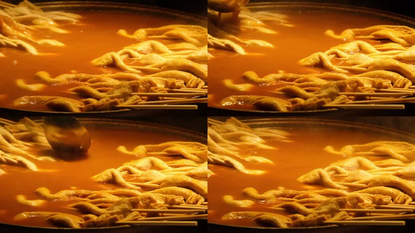 烹饪制作韩国小吃鱼饼串串的超慢动作