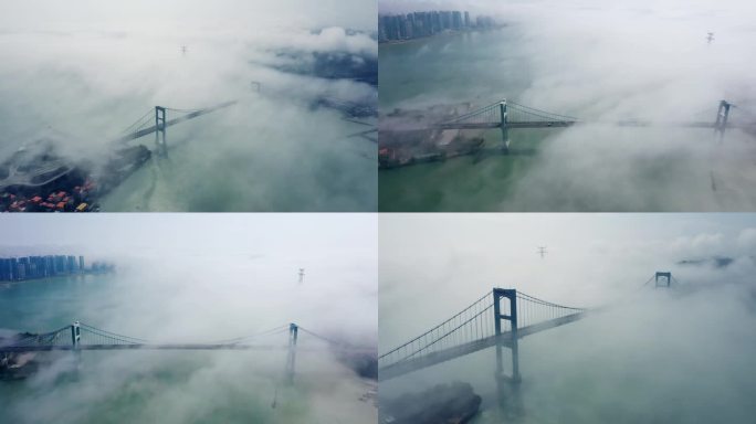 汕头内海湾妈屿岛海湾大桥平流云平流雾延时