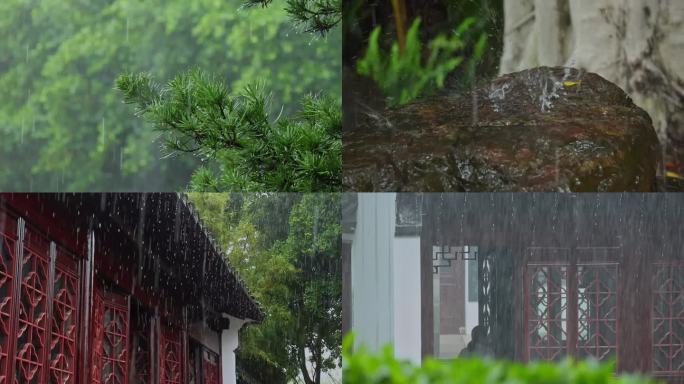 雨天中式建筑屋檐雨滴雨水古风意境