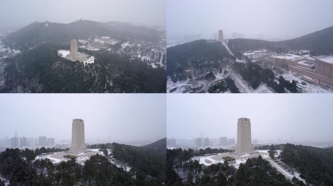 4K航拍-济南英雄山雪景