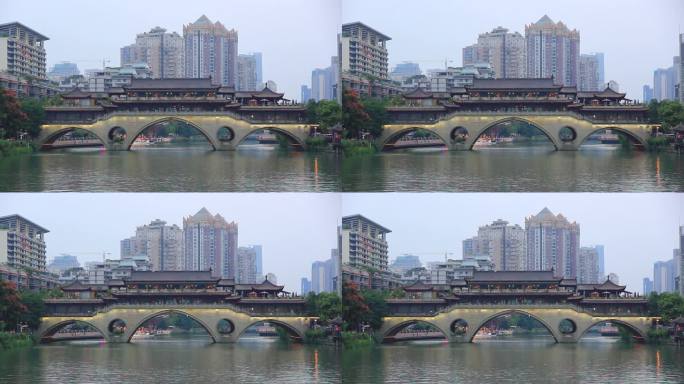 夜色中的成都市锦江区安顺廊桥