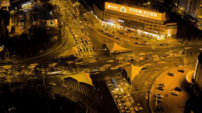 路口夜景交通延时 车流