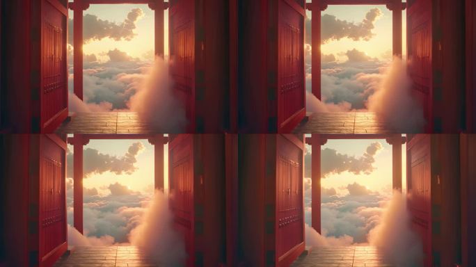 中国风开场动画，云上天宫和古代建筑