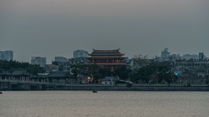 广东潮州广济楼广济桥日落转夜景延时摄影