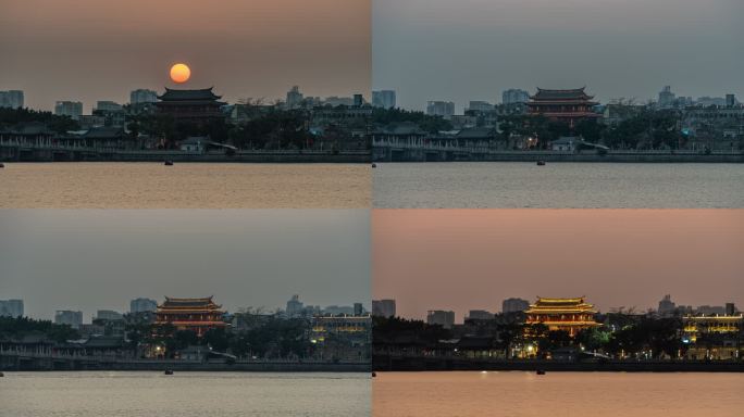 广东潮州广济楼广济桥日落转夜景延时摄影